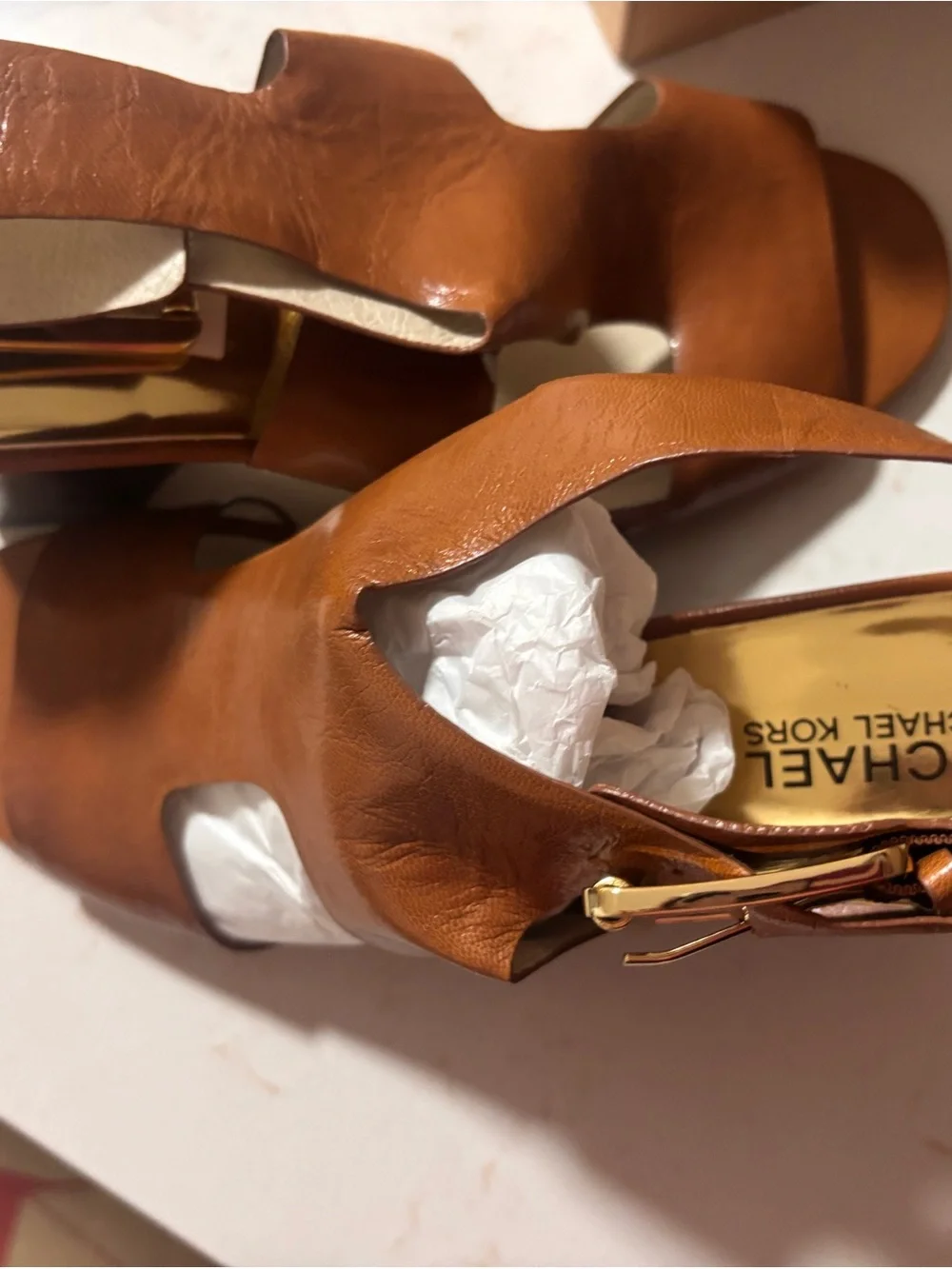 Michael Kors brown Leather Wedge Sandal heels size9